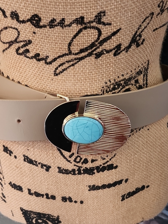 Accessories - Women's Taupe Belt with Turquoise Accent Buckle